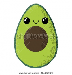 Textured vector illustration of an isolated kawaii avocado with a ...