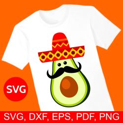 Cinco de Mayo SVG file, Mexican Avocado with Mustache and Sombrero ...