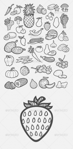 Fruit and Vegetable Icons Sketch ... artistic, artwork, avocado ...