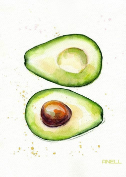 Set of 4 Avocado watercolor Print - Painting - illustration ...