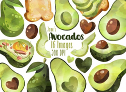 Watercolor Avocados Clipart Avocados Download Instant