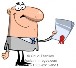 Clipart Image of A Smiling Man Holding an Award Letter