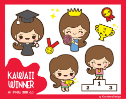 Kawaii girl clip art, graduation clipart, cute girl clipart ...