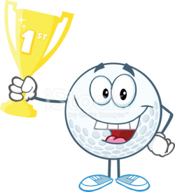 Happy Golf Ball Holding First Prize Trophy Cup Stock Vector ...