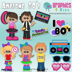 Awsome 80s Digital Clip art for scrapbooking, party invitations - Instant  Download Clipart Commercial Use