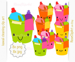 8x kawaii cleaning clipart - instant download - digital cleaning ...