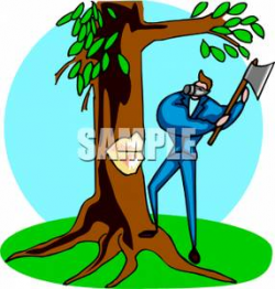Clipart Image: A Man Chopping Down a Tree
