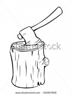 Vector illustration of axe in a stump chopping wood ...