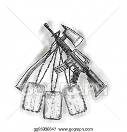 Stock Illustration - Crossed fire ax and m4 rifle dog tags tattoo ...