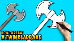 How to draw a Twin Blade Axe - Easy step-by-step drawing tuturial ...