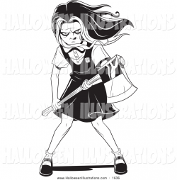 Halloween Clip Art of a Scary Evil Young School Girl with Her Hair ...