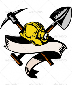 Miner Hard Hat Pick Ax and Shovel Woodcut Style by patrimonio ...