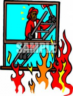 A Fireman on a Ladder with an Axe Clipart Image