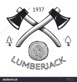 Lumberjack Logo Symbol Hatchet Axe Wood Rings Cut Tree Trunk Icon ...