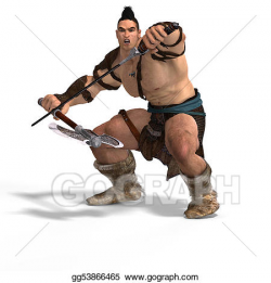 Stock Illustration - Muscular barbarian fight with sword and axe ...