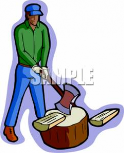 A Man with an Axe Chopping Wood Clip Art Image