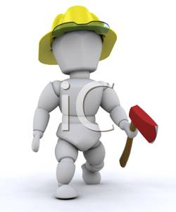 A Fireman In 3D Holding a Fire Axe - Clipart