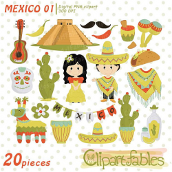 Mexican Cinco de Mayo clipart, Mexican clip art party, aztec pyramid ...