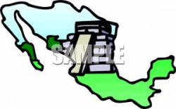 An Aztec Temple and a Map of Mexico - Royalty Free Clipart Picture