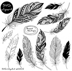 SVG Digital feathers, Feathers Digital Clipart, Feather Silhouettes ...