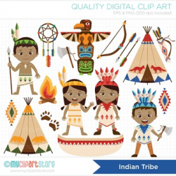 Clipart - American Indian Tribe (Aztec, Navajo, Tribal kids)