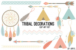 Tribal Clip Art Border Dreamcatcher Tent Feather Arrow in Pastel ...