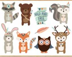 Tribal Animal Faces Clipart Cute Clip Art Woodland Clipart