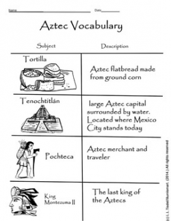 Aztec Visual Vocabulary Worksheet! BONUS Montezuma II BW Clip-Art