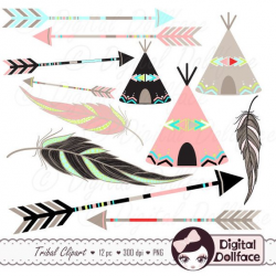 Tribal Arrow Clip Art Digital Feather Teepee Clipart Aztec