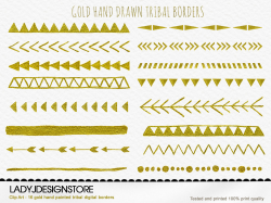 Gold Hand Drawn Tribal Digital Borders Clip Art-Gold