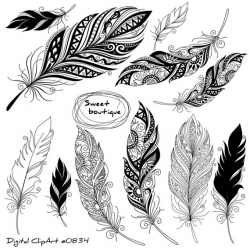 Digital feathers, Feathers Digital Clipart, Feather Silhouettes ...