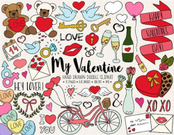 75 hand drawn Valentines Day, love, heart clipart doodle mega bundle ...