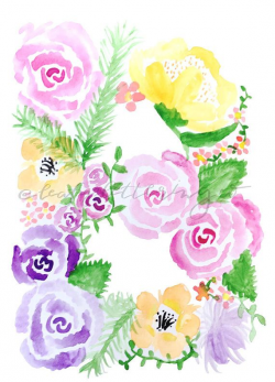 DIGITAL Letter B Floral Monogram | Floral | Letters | Watercolor ...