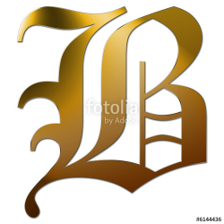 Gold letter B with silver edge in 3D 
