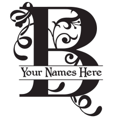 MONOGRAM B - Flourish with Initial and Names - Black Decal
