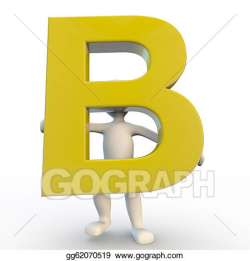 Stock Illustration - 3d human character holding yellow letter b ...