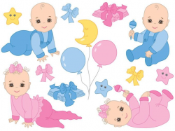 Baby Clipart - Digital Vector Baby Girl, Baby Boy, Newborn, Baby ...