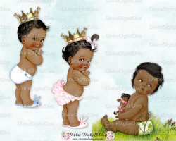 African American Vintage Baby Clipart Little Prince Princess