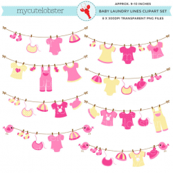 Baby Clothes Line Clipart Set clip art set of pink and