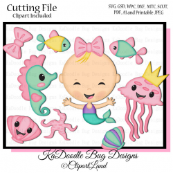 Baby Mermaid Friends [] - $1.00 : Kadoodle Bug Designs, Cut Files ...