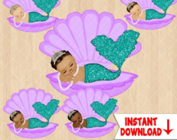 Mermaid Baby Girl Sleeping in Clam Shell Turquoise & Gold