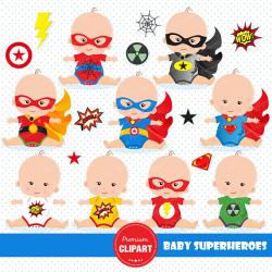 Superheroes baby clipart, superheroes tees, superhero babysuit, baby ...