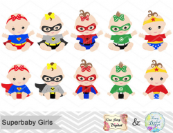 Digital Superhero Baby Girls Clipart, Superhero Baby Clip ...
