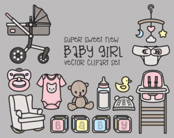 Premium Vector Clipart - Kawaii Baby Girl Clipart - Pretty Maternity ...