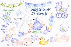 Watercolor boy baby shower clipart ~ Illustrations ~ Creative Market