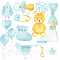 Baby boy clipart, Watercolor clipart, Soft blue boy clipart, Baby ...
