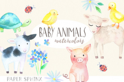 Baby Animals Watercolor Clipart | Springtime Farm Animals - Baby Pig ...