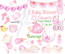 Watercolor baby girl clipart: BABY SHOWER CLIPART