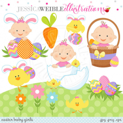 Easter Baby Girl Cute Digital Clipart, Easter Baby Clipart - Easter ...