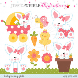 Baby Bunny Girls Cute Digital Clipart Easter Bunny Clipart
